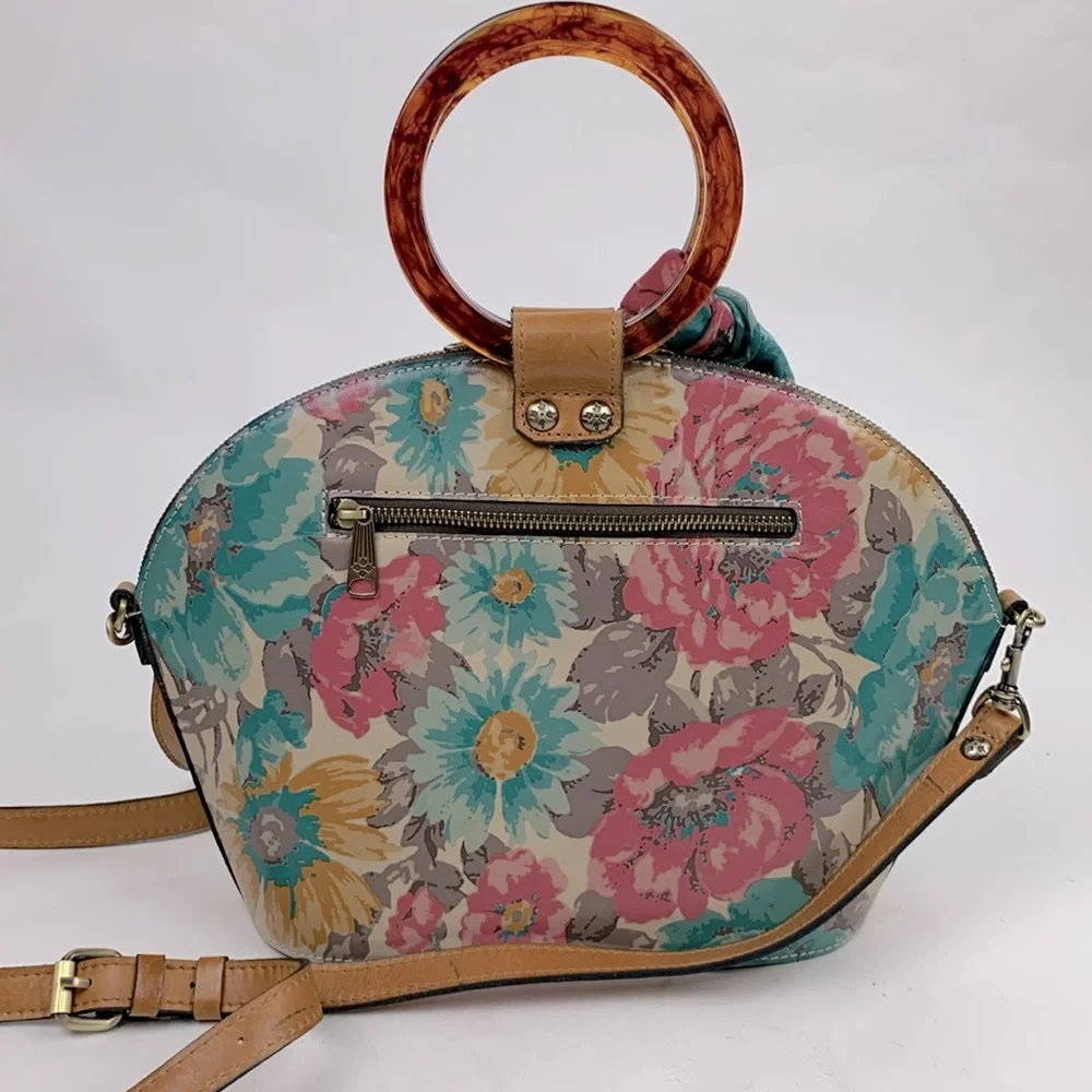 Patricia Nash First Bloom Meldola Dome Satchel crossbody bag Floral Leather